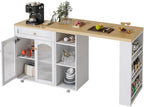 LYNCOHOME 71.1" Rolling Kitchen Island with 360° Rotating Tabletop, Mobile Lockable Wheels & Adjustable Shelves, Multifunctional Storage Cart for Kitchen & Dining（White）