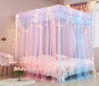 Mengersi Rainbow Canopy Bed Curtains with Lights - Princess Bed Canopy for Girls - Bed Drapes Netting- Bedroom Decoration Accessories,Full