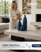 Mdaolv Matte Blue Vase Set Navy Blue Decor Coastal Decor Vases for Kitchen Island Living Room Office Table Fireplace Mantle Decorations & Bathroom Shelf Decor Centerpiece Table Decorations Ceramic