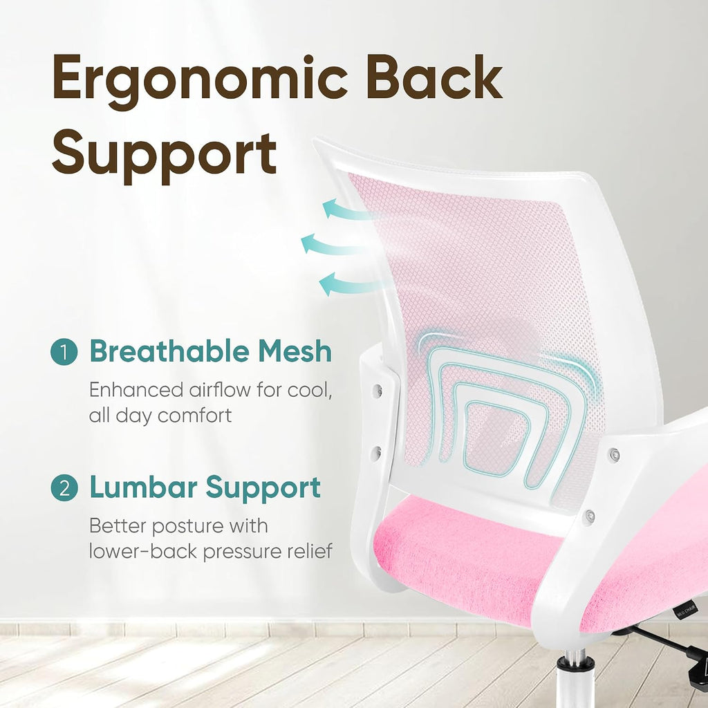 ETONEX Office Chair with Ergonomic Mid Back Cushion Lumbar Support Adjustable Swivel Rolling Computer Gaming Desk Chair Comfy Mesh Seat Wheels Home Executive Use (Pink)