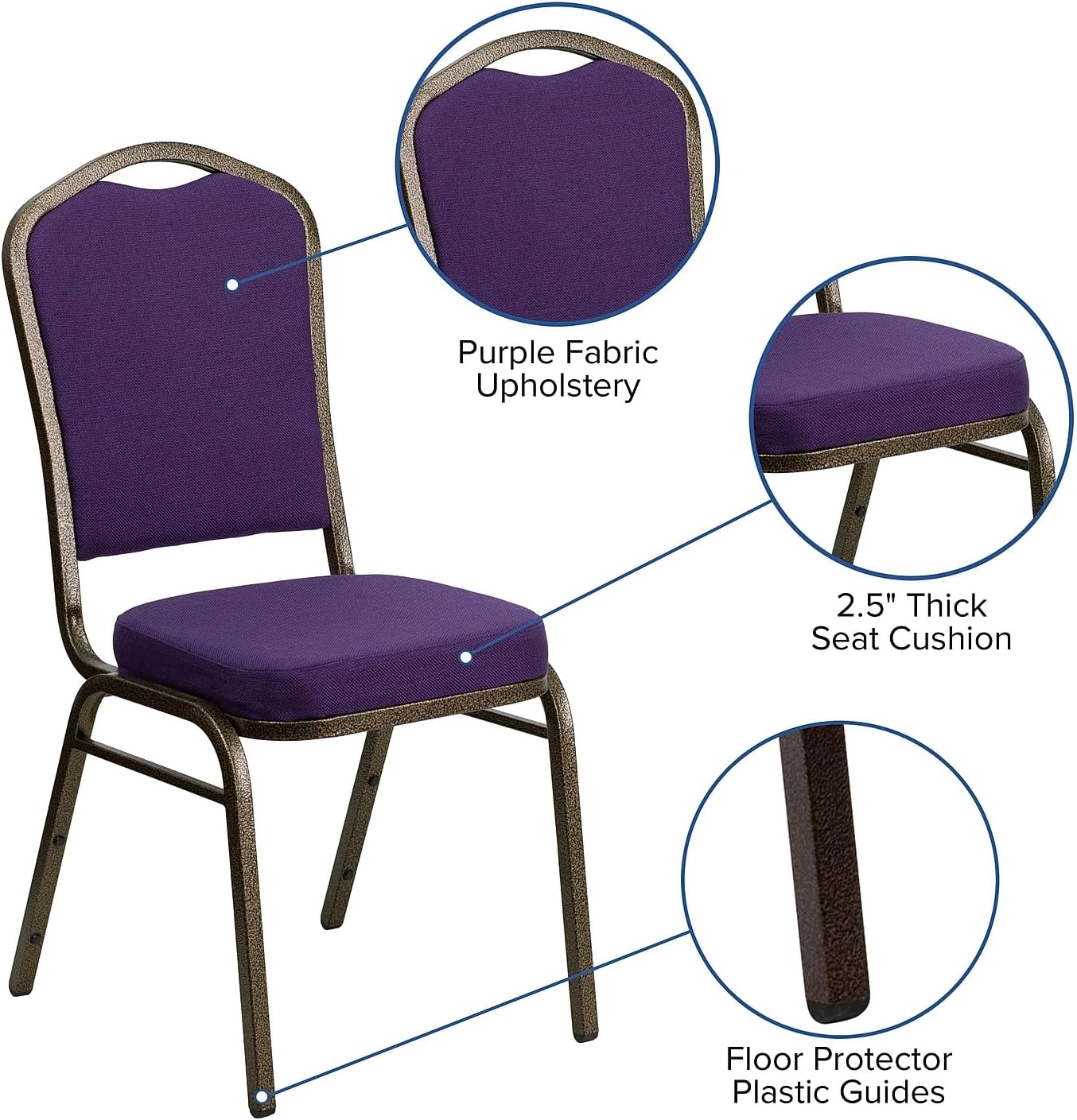 Flash Furniture 4 Pack HERCULES Series Crown Back Stacking Banquet Chair in Purple Fabric - Gold Vein Frame