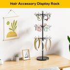 ORLESS 3 Tier Rotating Jewelry Display Stand, Keychain Display Stand with 36 Hooks, Black Metal Retail Display Spinning Holder for Vendor, Spinning Display Rack for Necklace Bracelet Earring Organizer