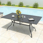 Anmutig 63" Rectangular Outdoor Dining Table, Metal Patio Table for 6 | Powder-Coated Steel Frame, Weather-Resistant Design, Slatted Metal Tabletop, Adjustable Umbrella Hole, Patio, Backyard Use