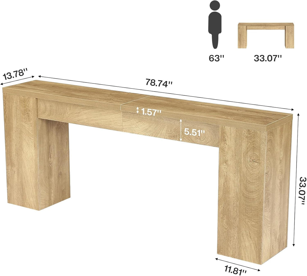 Tribesigns 78.7-Inch Extra Long Console Table for Entryway, Narrow Sofa Table Behind Couch for Living Room, Farmhouse Entrance Entry Table for Foyer with Wooden Double Base, Natural Oak