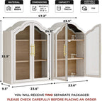 FIMELLO 47.2’’W Wave Design Arched Wall Cabinet, Bathroom Cabinet with Glass Doors Adjustable Shelf, Above Toilet Cabinet, Kitchen Wall Cabinet, Wall Bookshelf, White Grain
