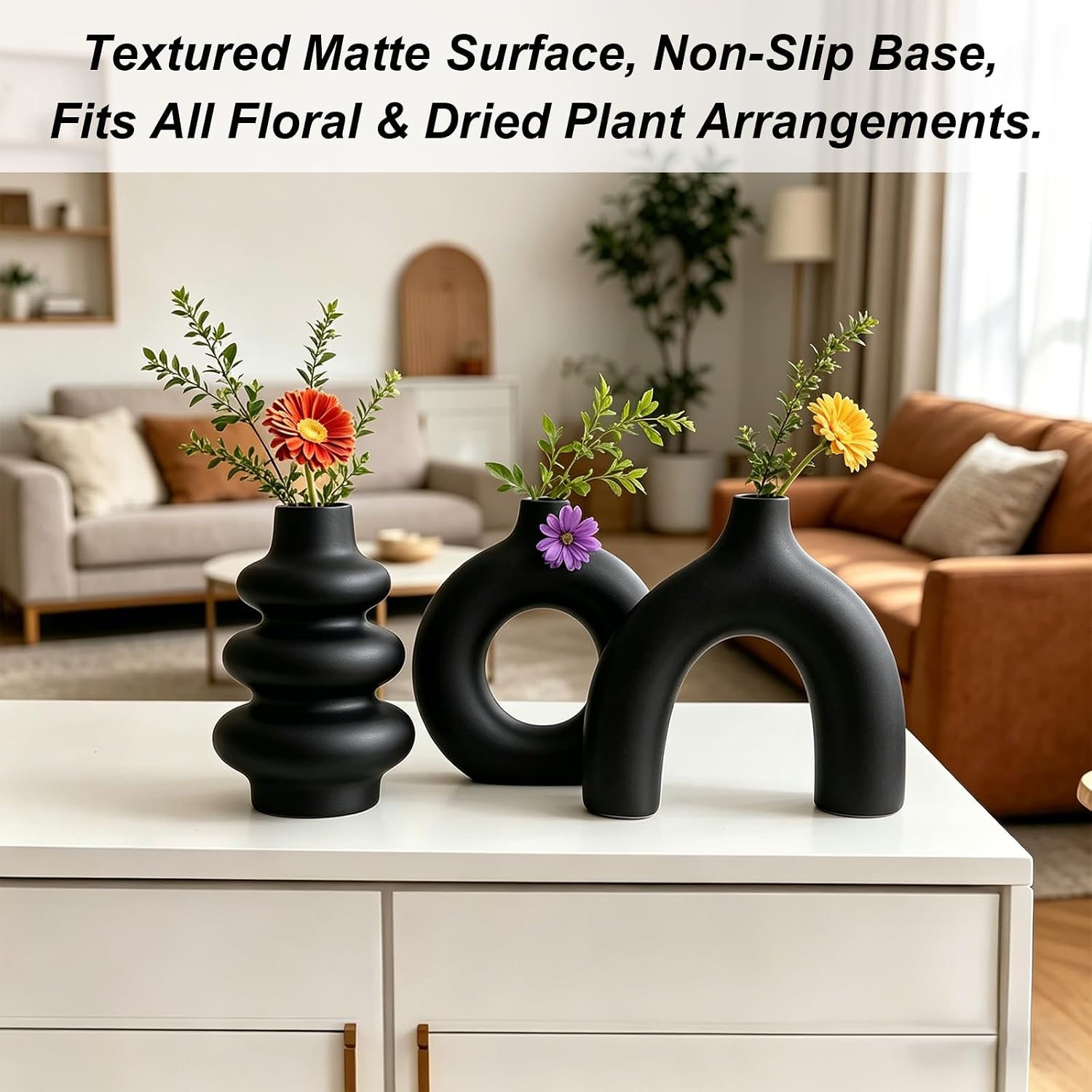 Upgraded Ceramic Vases Set for Home Decor, 3 Piece Modern Neutral Room Decor Desk Vase Bedroom Decor Flower Vase for Table Shelf Office Kitchen, Happy Birthday Gifts for Women Mom Men (Mix-3Pcs)