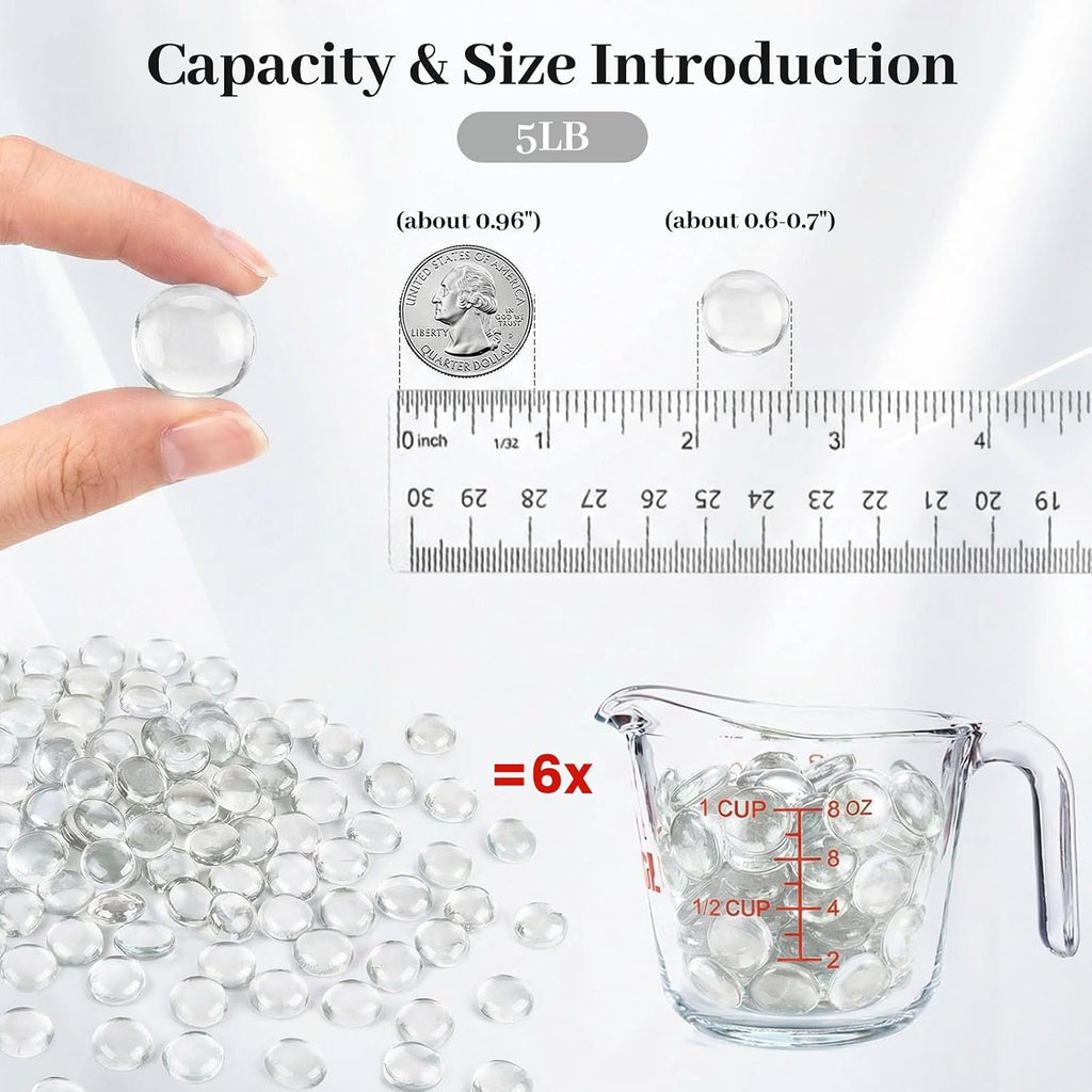 DomeStar 5Lb Flat Glass Marbles, Vase Filler, Glass Pebbles Marbles Bulk for Aquarium Table Scatters Decor