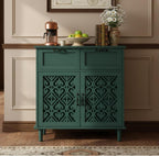 Sideboard Buffet Cabinet, American Farmhouse Green 2 Door 2 Drawer Storage Credenza, Hollow Carved, Living Room Entryway Kitchen Dining Room Console Table, Home Furniture Decor