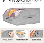 Hat Organizer for Baseball Caps, 2 Compartments Clear Window Hat Storage Box for Closet Hold Up to 24 Caps, Hats Holder Container with Sturdy Cardboard for Home Storage | Gray