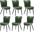 Leather Upholstered Dining Chairs Set of 6, Mid-Century Modern Kitchen Dining Room Chairs with Black Metal Legs, Armless Faux Leather Accent Dinner Chairs Kitchen Side Chairs, Green