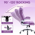 400lbs Executive Office Chair with Flip-Up Armrests, Big and Tall Computer Chair for Heavy People, Heavy Duty Ergonomic Comfy Chair, Breathable Plush Velvet(Purple)