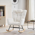 Nursery Teddy Rocking Chair, Soft Upholstered Glider Rocker for Adults, Space-Saving Nursing Chair for Living Room, Bedroom, and Classroom Use, Beige