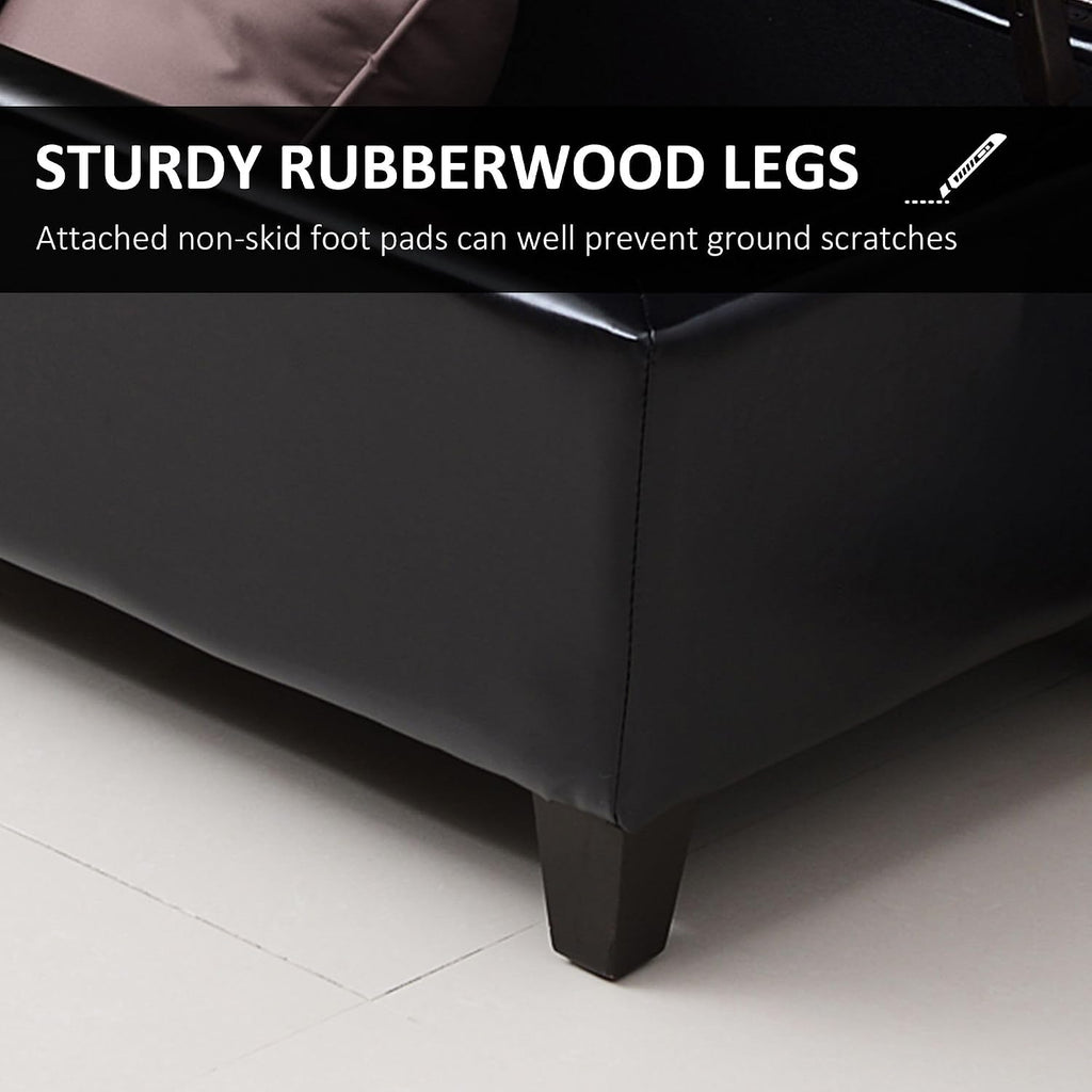 51inches Rectangular Tufted Faux Leather Storage Ottoman Black Stylish Luxury Contemporary Comfortable Durable Modern Elegant