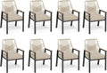 SUNSHINE VALLEY Patio Dining Chairs Set of 8, Heavy-Duty Woven Rope Outdoor Chairs with Waterproof Cushion and Wrought Iron Frame, All-Weather Outside Seating for Kitchen Garden Deck Backyard