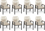 SUNSHINE VALLEY Patio Dining Chairs Set of 8, Heavy-Duty Woven Rope Outdoor Chairs with Waterproof Cushion and Wrought Iron Frame, All-Weather Outside Seating for Kitchen Garden Deck Backyard