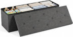 DUMOS 43 Inch Folding Storage Ottoman Bench, Large Hidden Storage Chest with Thicker Foam Padded Seat, End of Bed Foot Rest Stool for Bedroom Living Room Entryway, Load 660 lbs, Grey