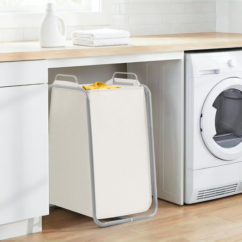 STORAGE MANIAC Metal Rack Laundry Hamper, 85L Large Laundry Basket with Convenient Handle, Freestanding Dirty Clothes Hamper for for Dorm, College, Small Space, Closet, Bedroom, Beige