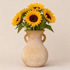 Brown Glass Vase with Handles - 7.5 Inch Rustic Terracotta Style Flower Vase, Vintage Decorative Round Bud Jar for Dried Flowers, Earthy Aesthetic Centerpiece for Modern Farmhouse & Boho Home Decor