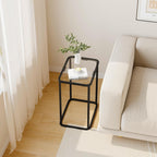 Garden 4 you Glass Side Table, Rectangle End Table with Metal Frame, Modern Bedside Table for Office, Bedroom, Living Room, Study, Small Spaces, Easy Assembly, 15.75 * 11.81 * 20.87 Inches, Black