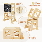 Toddler Kitchen Stool, 4 in 1 Foldable Toddler Tower with Anti-tip Structure, Montessori Learning Standing Tower for Kitchen Counter & Bathroom Sink, Kitchen Stool Helper for Kids 18M+