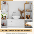 Wonderjune 4 Pcs Water Hyacinth Storage Basket Set Boho Wicker Rattan Pantry Basket with Chalkboard Label Handles Woven Container Kitchen Laundry Large Small for Shelves Food Home Bathroom Decor