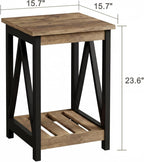 ChooChoo Farmhouse End Table, Rustic Vintage End Side Table with Storage Shelf for Small Spaces, Nightstand Sofa Table for Living Room, Bedroom,Rustic Oak & Black 2 Pack