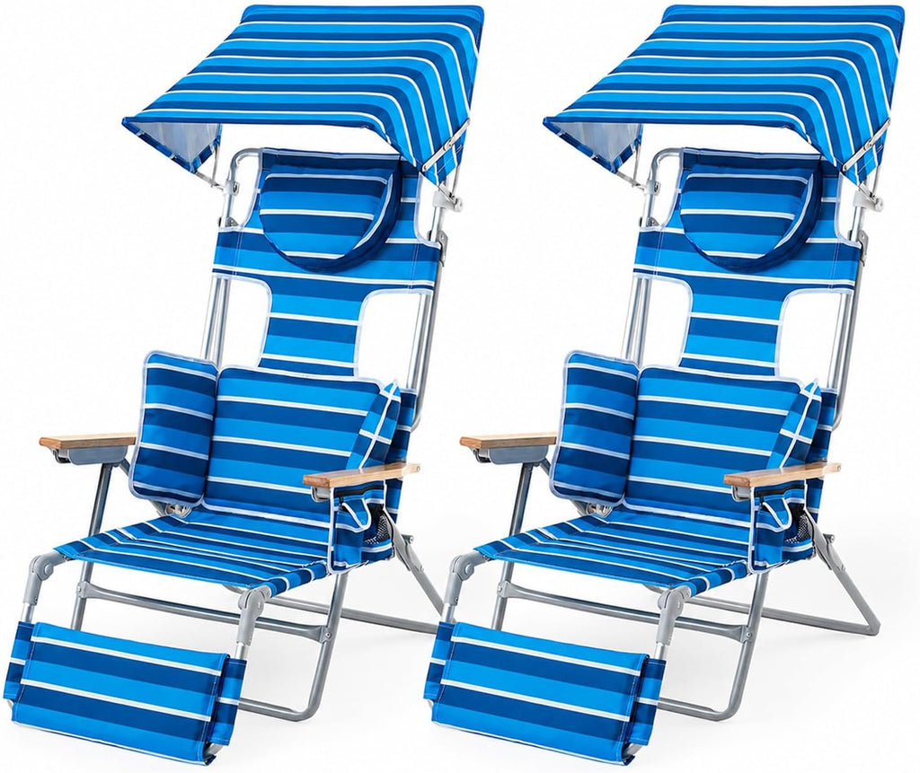 Backpack Beach Chair with Footrest, Double Shoulder Straps Folding Tanning Chair with Face & Arm Hole,Sunbathing Lounge Chair for Pool, Beach, Lawn (2Pcs, Standard)