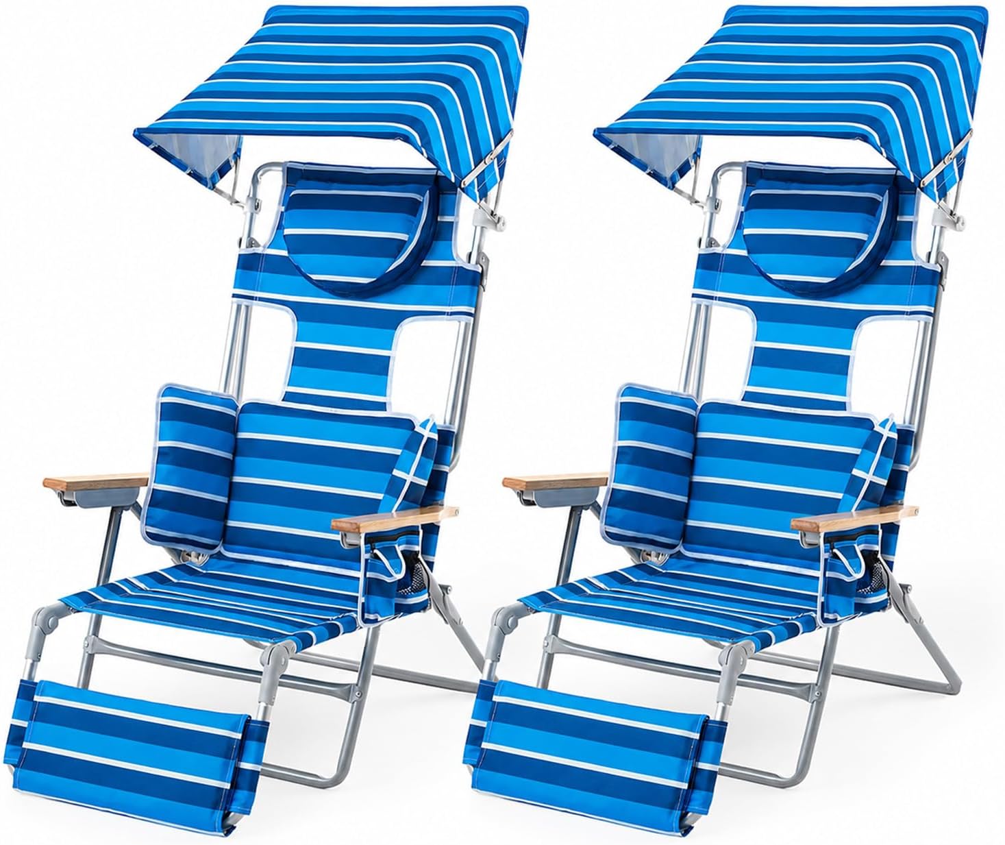 Backpack Beach Chair with Footrest, Double Shoulder Straps Folding Tanning Chair with Face & Arm Hole,Sunbathing Lounge Chair for Pool, Beach, Lawn (2Pcs, Standard)