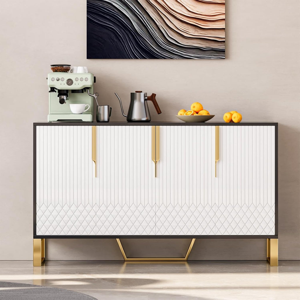 homary Buffet Sideboard Cabinet with Storage – 59" Modern Kitchen Server Table with 4 Doors & Adjustable Shelves, Stainless Steel Frame for Dining Room, Living Room, Entryway