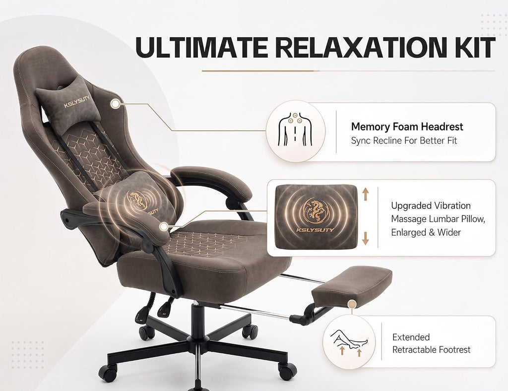 Office Desk Computer Gaming Chair for Adults, Ergonomic High Back Gamer Chair with Massage and Pocket Spring Cushion, Swivel Comfy Video Game Chairs with Footrest and Lumbar Support (Pro Grey)