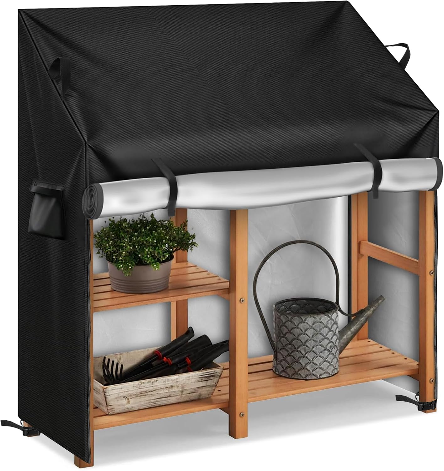 Kasla Potting Bench Cover, Waterproof Cover for Potting Table for Outdoors, Weatherproof Gardening Table for for Outsid Patio Garden Backyard - 47" L×19" W×34/48" H