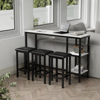 HUGROVE 4-Piece Counter Height Table with 3 PU Upholstered Bar Stools, 57.08" Faux Marble Table Top with Storage, Modern Bar Table and Chairs Set for Kitchen, Living Room, Small Space, Pub (Charcoal)