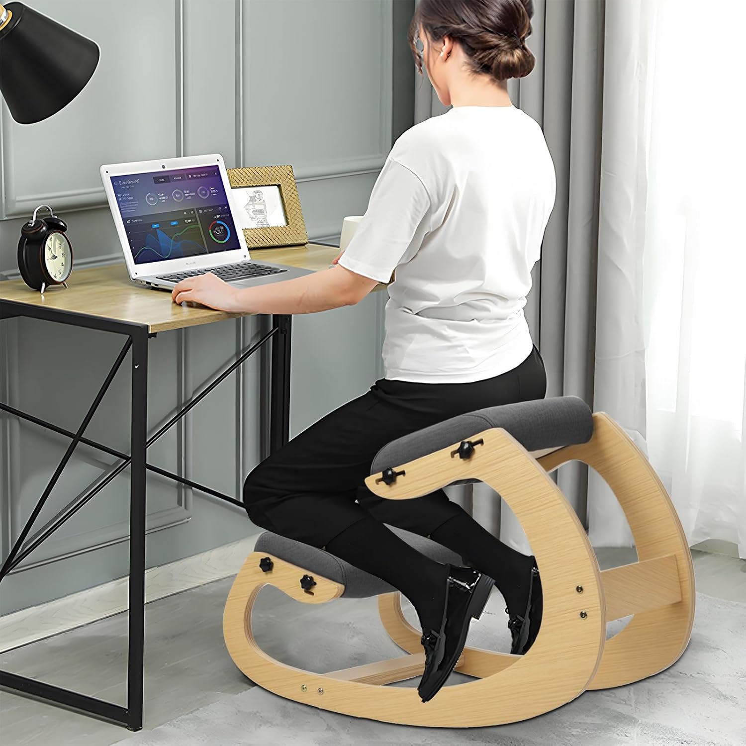 Ergonomic Kneeling Chair,Adjustable Height Rocking Knee Chair Posture Chair Thickened Wood Student Studying Upright Posture Chair,258lbs Capacity Rocking Knee Chair for Home Office Gift 1 Set