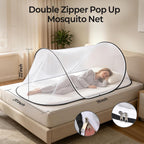 2 Pcs Black Pop Up Mosquito Net for Bed with Drawstring Bag Mosquito Head Net, 78 x 31 x 22 Inch Portable Foldable Mosquito Tent with Double Zipper, Mesh Bed Net for Camping Travel