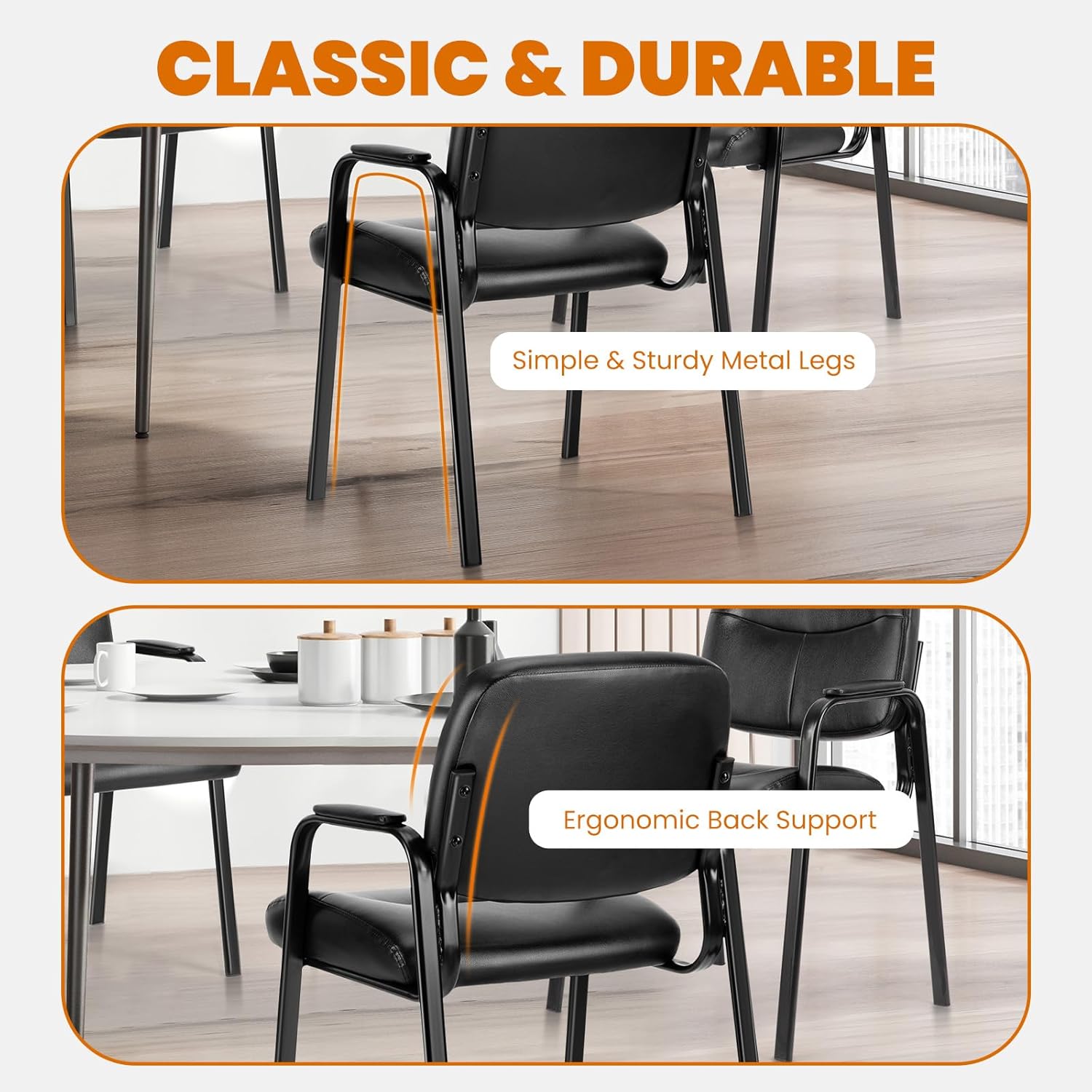 Sweetcrispy Office Reception Guest Waiting Room Chairs, Leather Stationary Chair No Wheels with Padded Arms for Elderly Desk Conference Room Lobby, 1 Pack, Inky