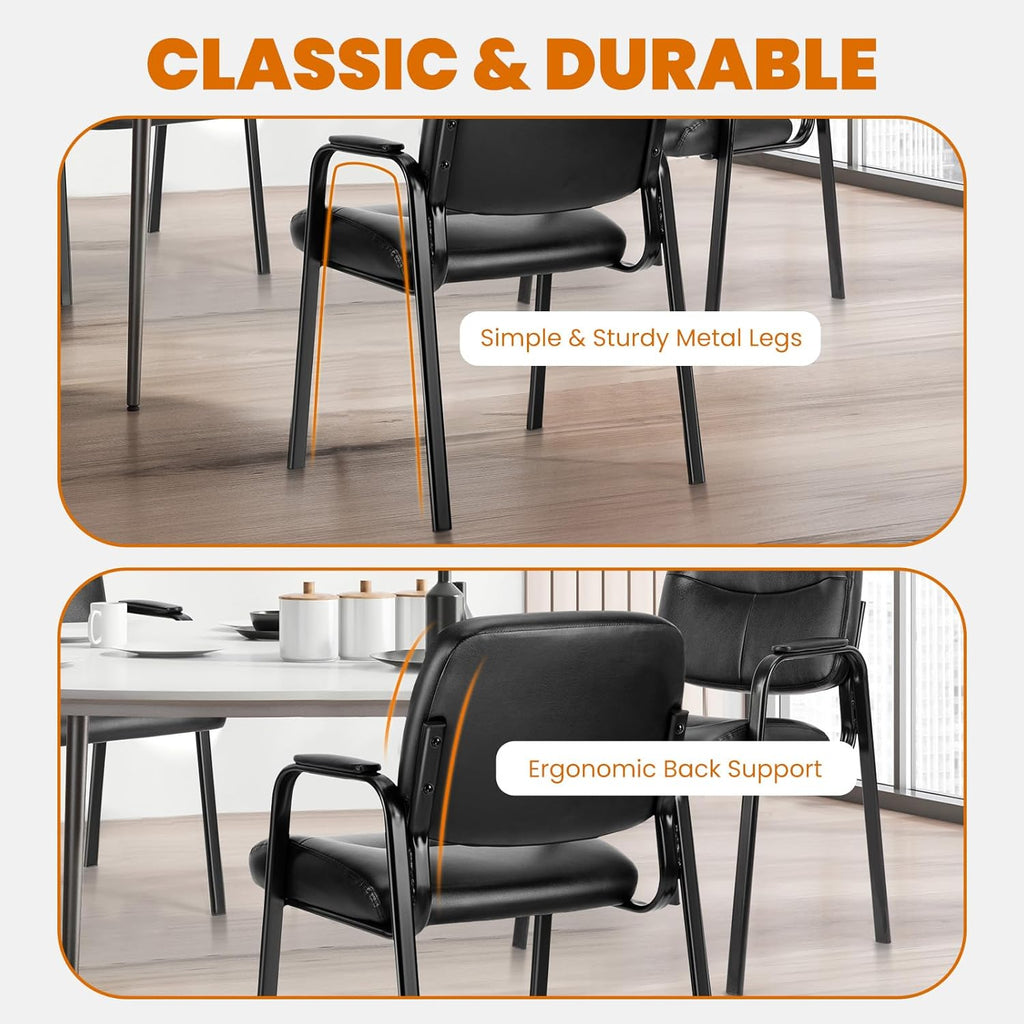OLIXIS Office Waiting Room Chairs Set of 4, Leather Desk Reception Guest Stationary Side Chair with Padded Arms for Home Conference Meeting Lobby Area Medical Clinic Church