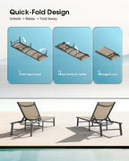 Ciokea Foldable Outdoor Lounge Chair Set of 2, No Assembly Aluminum Chaise Lounge Outdoor with 5 Adjustable Positions, Pool Lounge Chairs with Portable Design for Pool, Deck, Beach, Patio (Khaki)