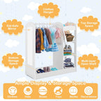 Costzon Kids Dress up Storage with Mirror, Clothes Rack, 3-Tier Shelves, Bottom Tray, Pretend Play Costume Dresser Organizer Center, Open Hanging Armoire Closet for Little Girls (White)