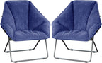 Zenithen Indoor Foldable Portable Plush Hexagon Folding Dish Chair, Perfect for Bedrooms, Dorm Rooms, and Living Rooms, Use for Reading, Studying, Gaming, Navy Blue (Pack of 2)