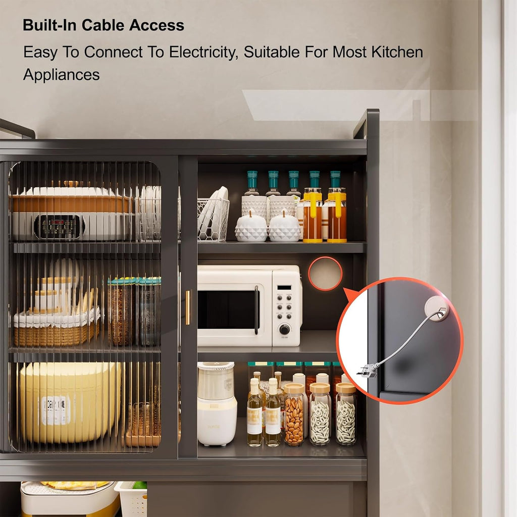 Kitchen Pantry Cabinet with Adjustable Shelves and Doors, Tall Storage Cabinet, Freestanding Kitchen Cupboard, for Bedroom, Dining Room, Office(Gray,187x80cm/73.6x31.5in)
