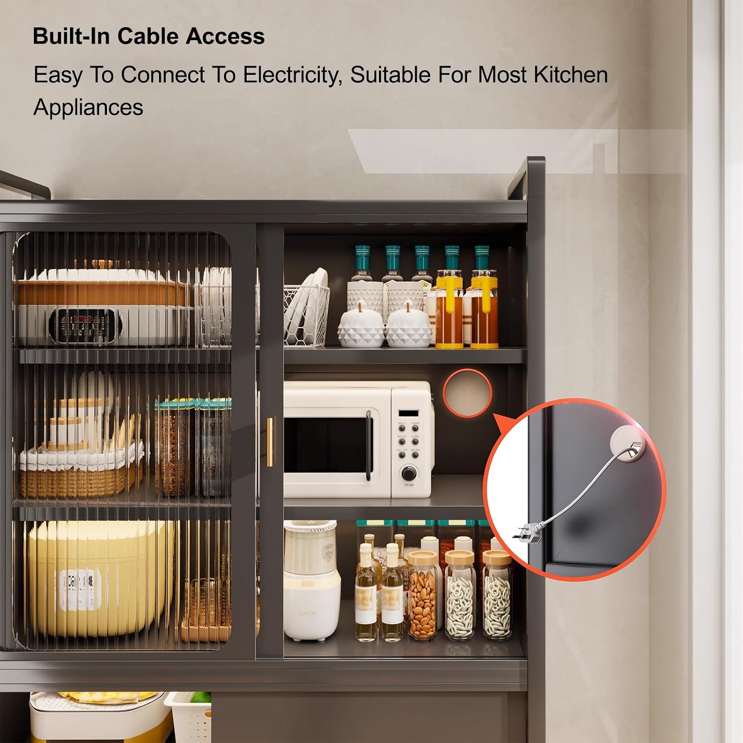Kitchen Pantry Cabinet with Adjustable Shelves and Doors, Tall Storage Cabinet, Freestanding Kitchen Cupboard, for Bedroom, Dining Room, Office(Gray,187x80cm/73.6x31.5in)