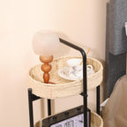 Handwoven Paper Rope Side Table, 3 Tier Oval Storage Shelf, Removable Basket Stand, Metal Frame End Accent Organizer for Kitchen Living Room Bedroom Balcony Picnic Snacks Plants Decor (Natural)