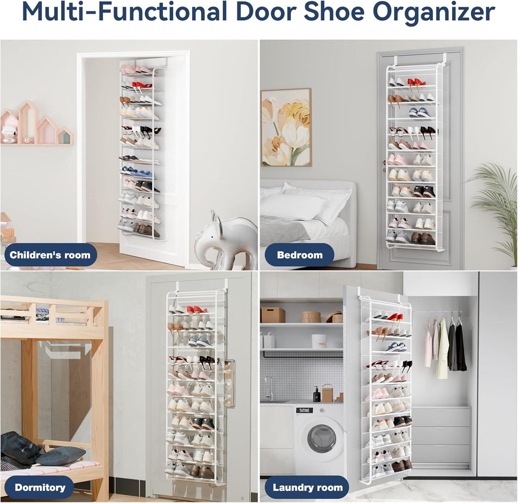 Whitmor 36 Pair Over The Door Shoe Organizer, 12 Tier Hanging Shoe Organizer, Heavy Duty Metal & Mesh Shoe Holder, Hanging Shoe Rack for Closet Organizer & Storage, 74"H x 21.7"W x 7.5"D, White
