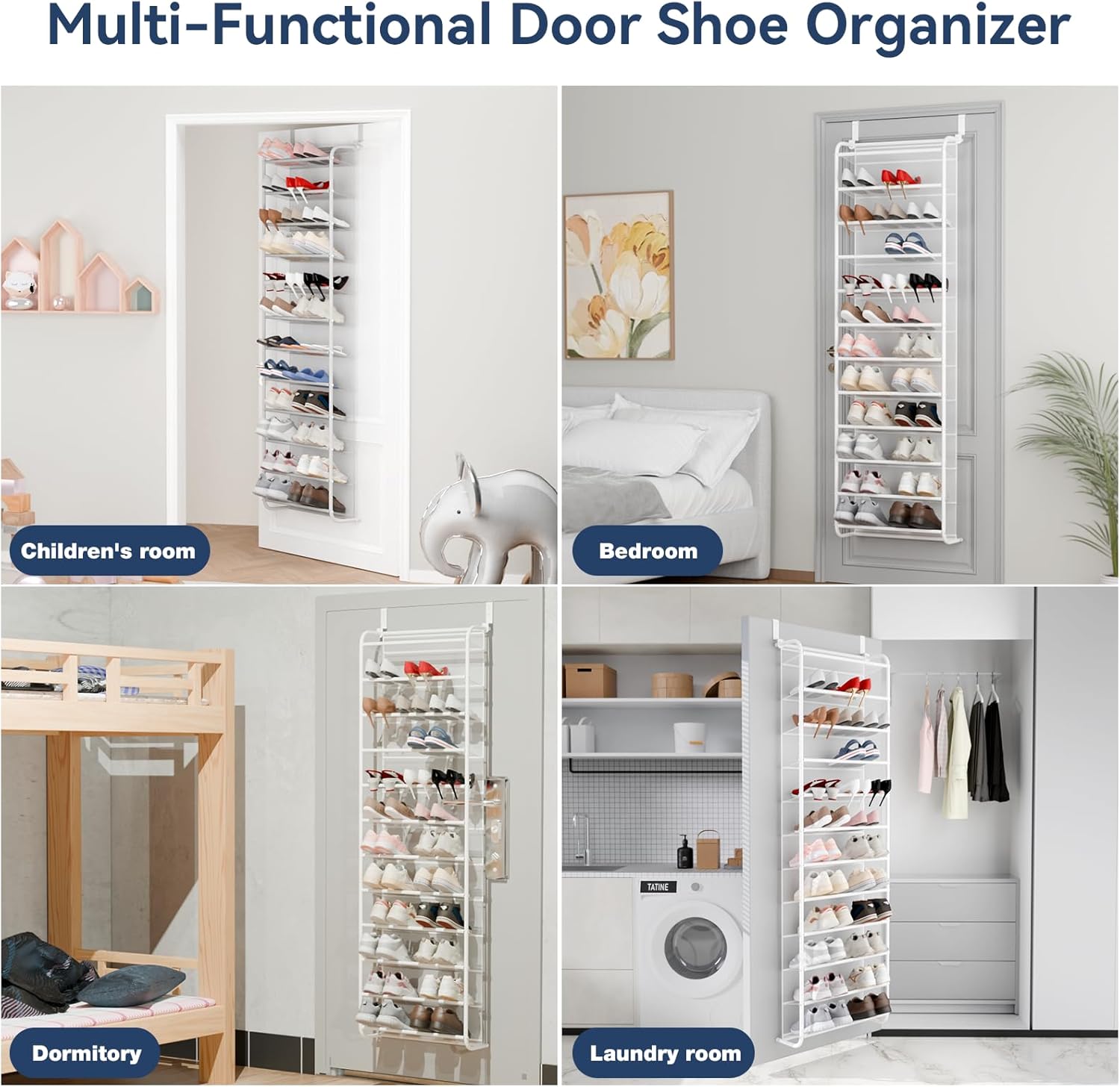 Whitmor 36 Pair Over The Door Shoe Organizer, 12 Tier Hanging Shoe Organizer, Heavy Duty Metal & Mesh Shoe Holder, Hanging Shoe Rack for Closet Organizer & Storage, 74"H x 21.7"W x 7.5"D, White
