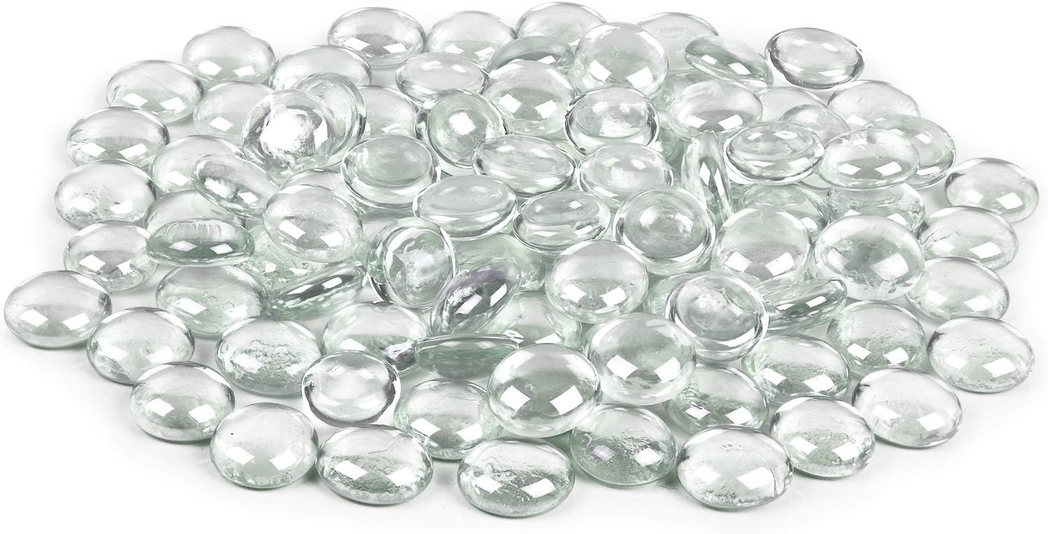 Clear Flat Glass Marbles Vase Filler Beads (5lb, 500 Stones) | Glass Pebbles, Mancala Gems