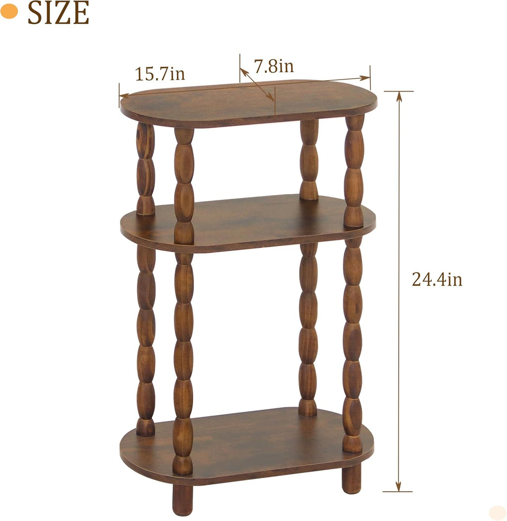 MaxSmeo Narrow Side Table Set of 2, 3-Tier Narrow End Table Living Room Set of 2 with Storage, Skinny Side Table Nightstand for Small Space, Bedrooms, Living Room (Rustic Brown)