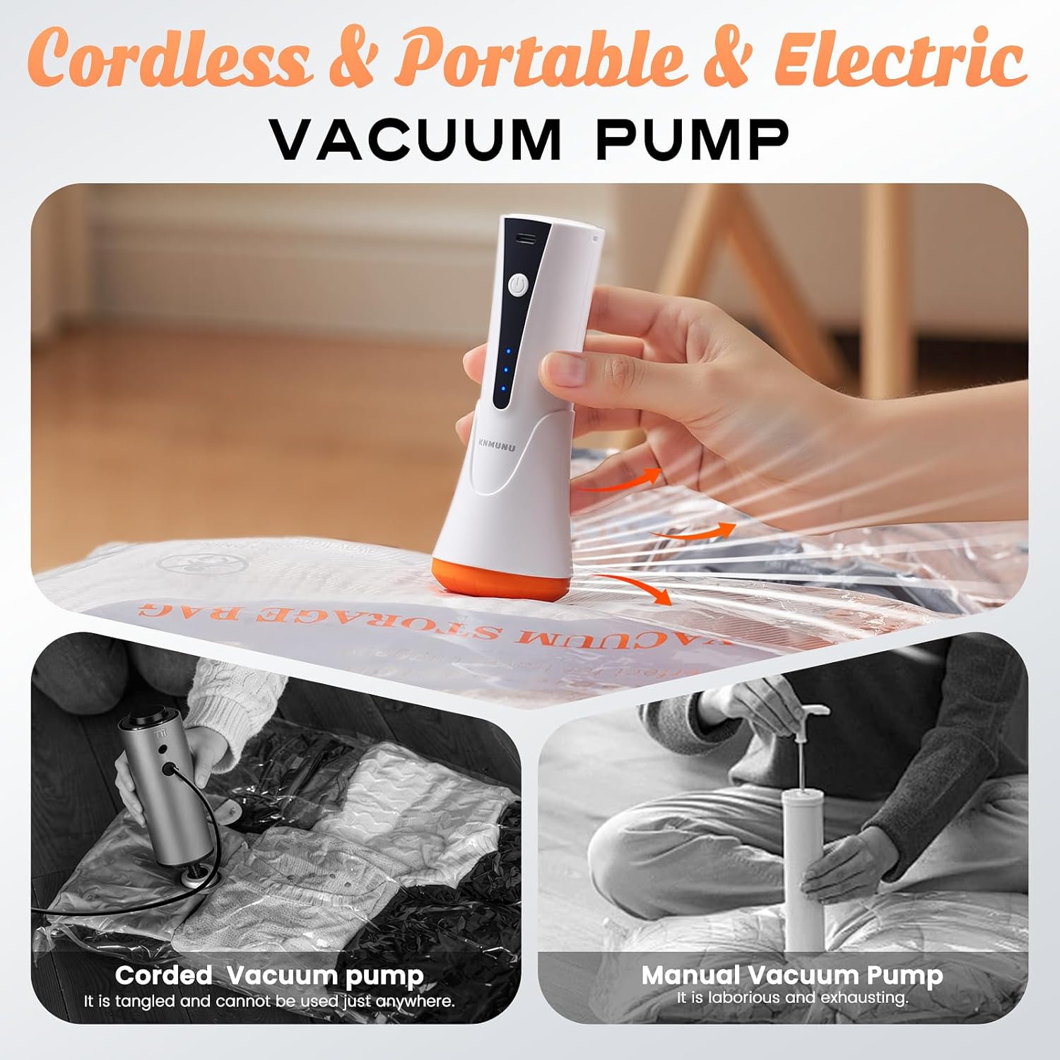 Vacuum Storage Bags for Travel & Home with Rechargeable Cordless Air Pump, Space Saver Compression Bags for Luggage & Suitcase, Fast Vacuum Seal for Clothes, Bedding, Seasonal Storage, 10 Combo Set