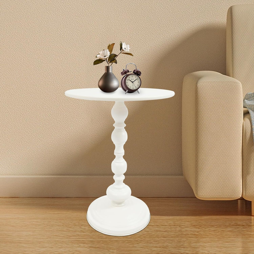 Pedestal Metal Round Side Table Round Small Accent Table Multifunctional Vintage Coffee Table for Living Room, Bedroom, Office, bar and Patio (White)
