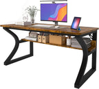 AZN Computer Desk, 47x24 in Computer Desk, Office Desk w/Storage & U-Size Metal Frame for Home Office Bedroom Gaming, Office Desk w/Water-Resistant, Scratchproof Surface, Brown