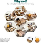 360° Detachable Rotating Acacia Wood Sofa Arm Tray Table, Serving Tray Clip On Couch Armrest Table with Cup Holder & Phone Stand, TV Dinner Tray for Eating on Sofa, TV Trays Fits for Small Spaces